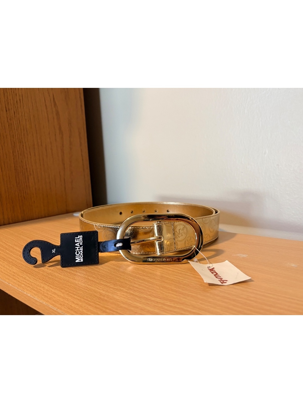Michael Kors Gold Toned Belt Size XL New With Tags Glamour Metallic Faux Leather